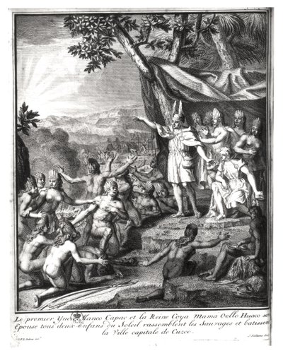 Manco Capac and His Wife, Coya Mama Oello Huaco, Gathering the Savages and Building Cuzco by Gabriel Francois Louis Debrie